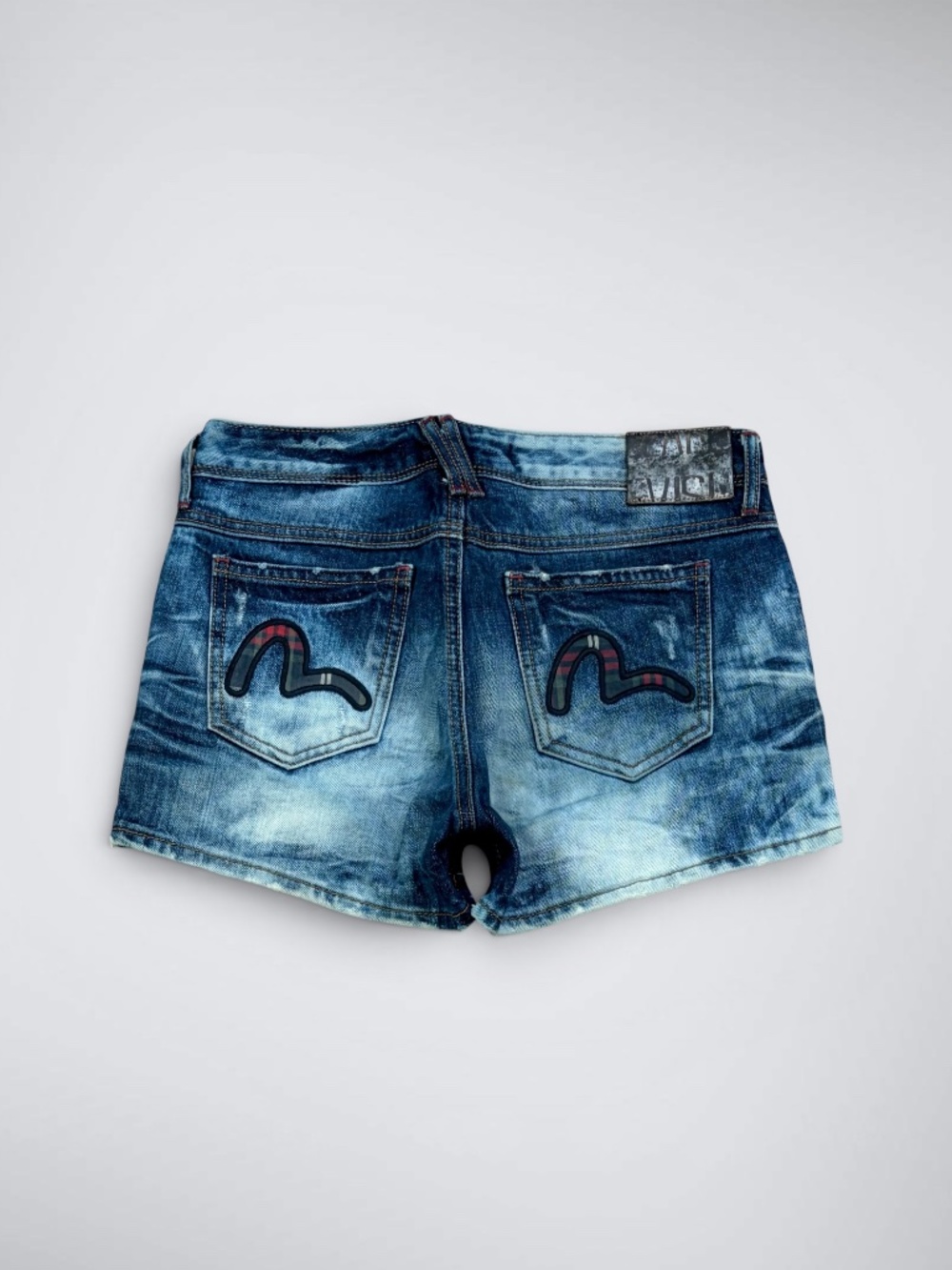 VTG Archival 2000s Evisu Low Rise Distressed Denim Shorts